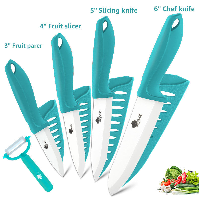 Fivepiece Set Of White Bladed Zirconia Ceramic Knives