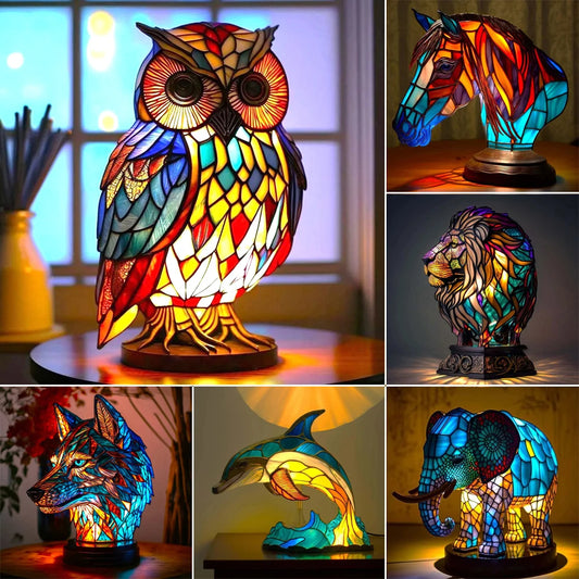 2024 Lámpara de escritorio con luz de animales de colores 3D, serie de animales, luz decorativa de noche, elefante, búho, gato, lámpara de mesa Vintage, decoración del hogar