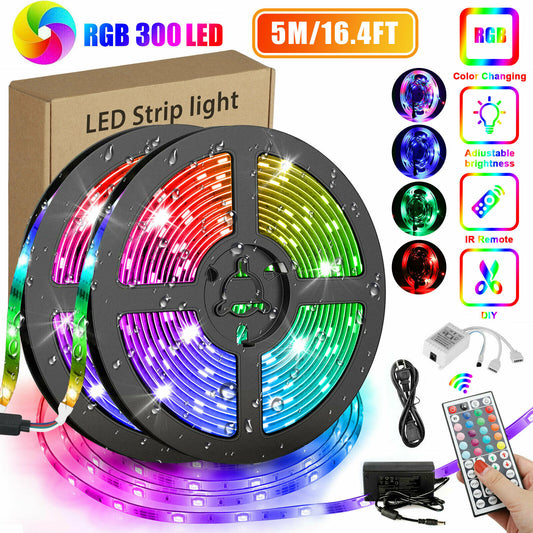 16.4 英尺 RGB 柔性 300LED 灯条 SMD 遥控仙女灯房间电视派对酒吧 LED 灯条遥控仙女灯房间派对防水