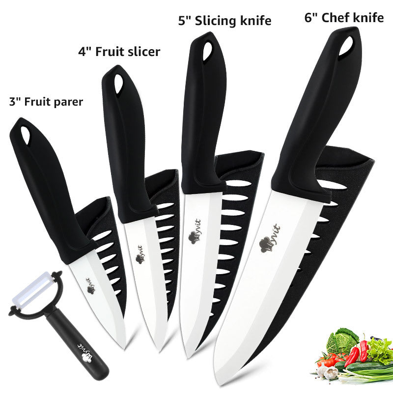 Fivepiece Set Of White Bladed Zirconia Ceramic Knives