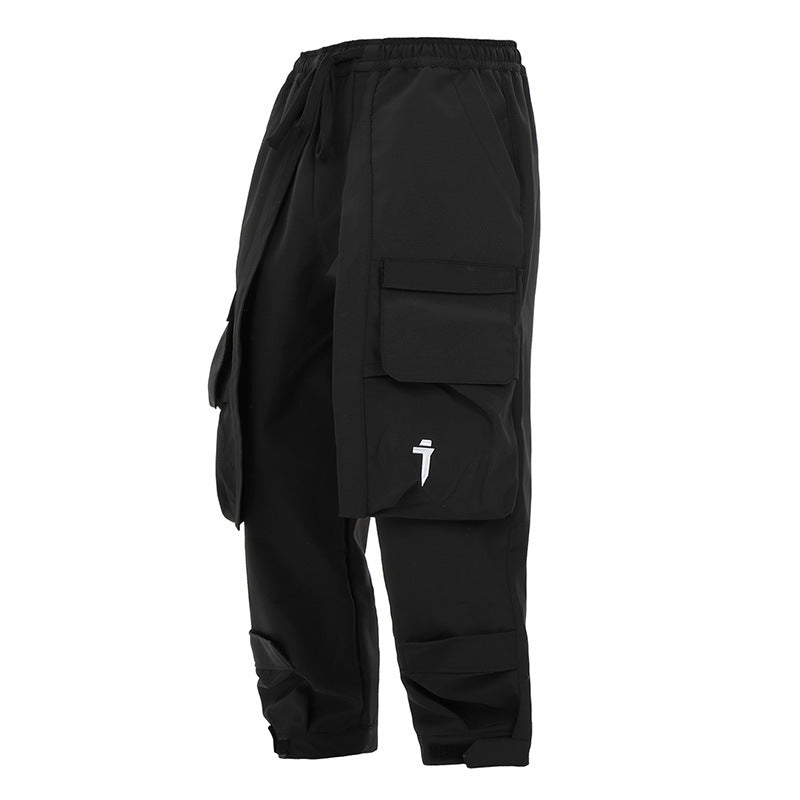 Spliced Pocket Ankle Banded Pants Men's Loose Multi-pocket Trousers