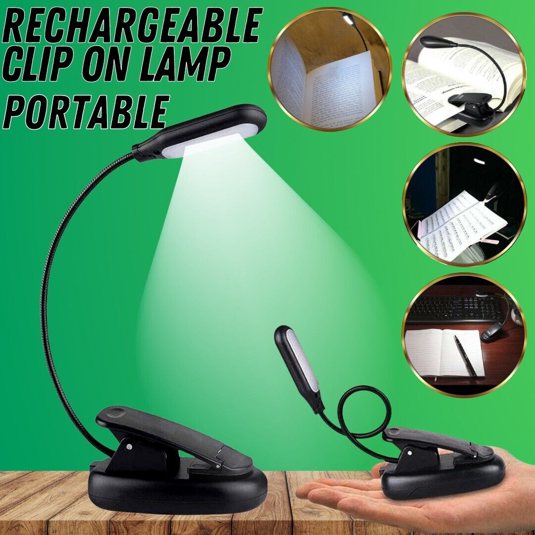 LED Reading Book Light With Flexible Clip USB Rechargeable Lamps For Reader Work