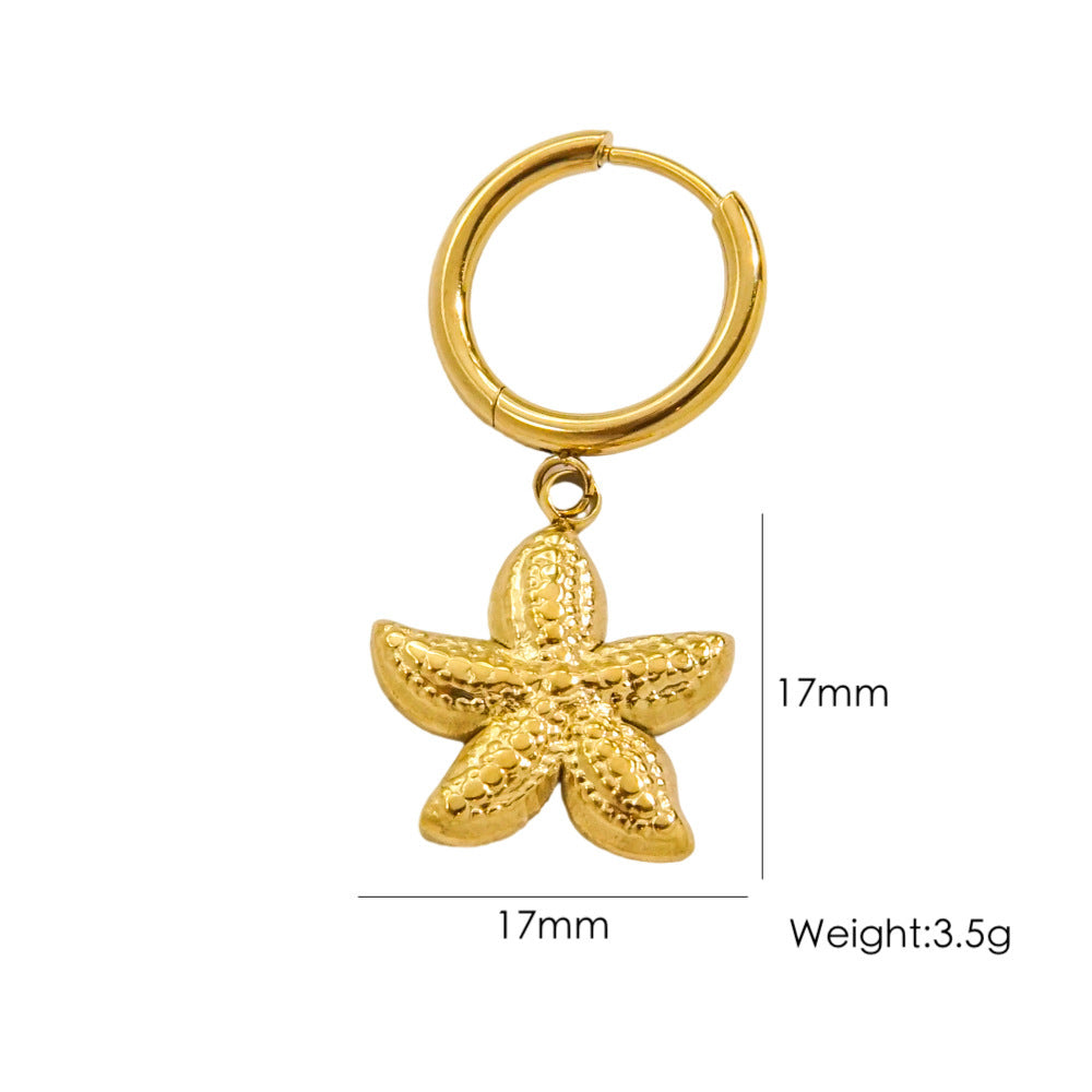 Single Summer Marine Elements Series Stainless Steel 14K Gold Pendant Earrings Tropical Beach Wind Starfish