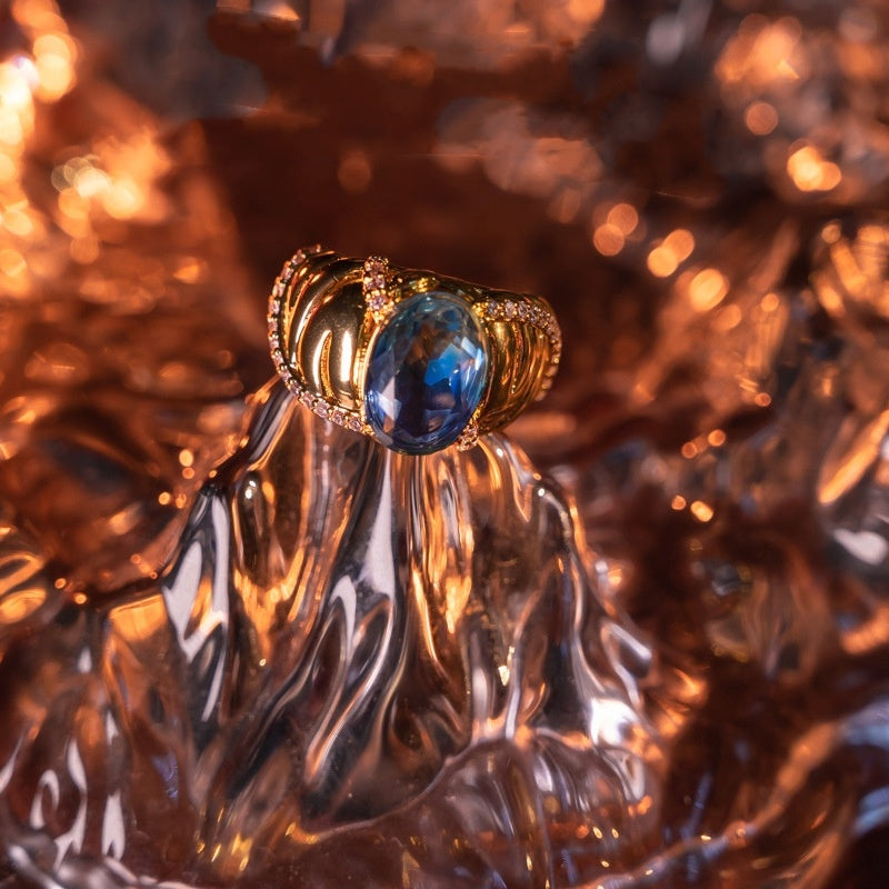 Mid-ancient European And American Sapphire Elegant Gold-plated Ring