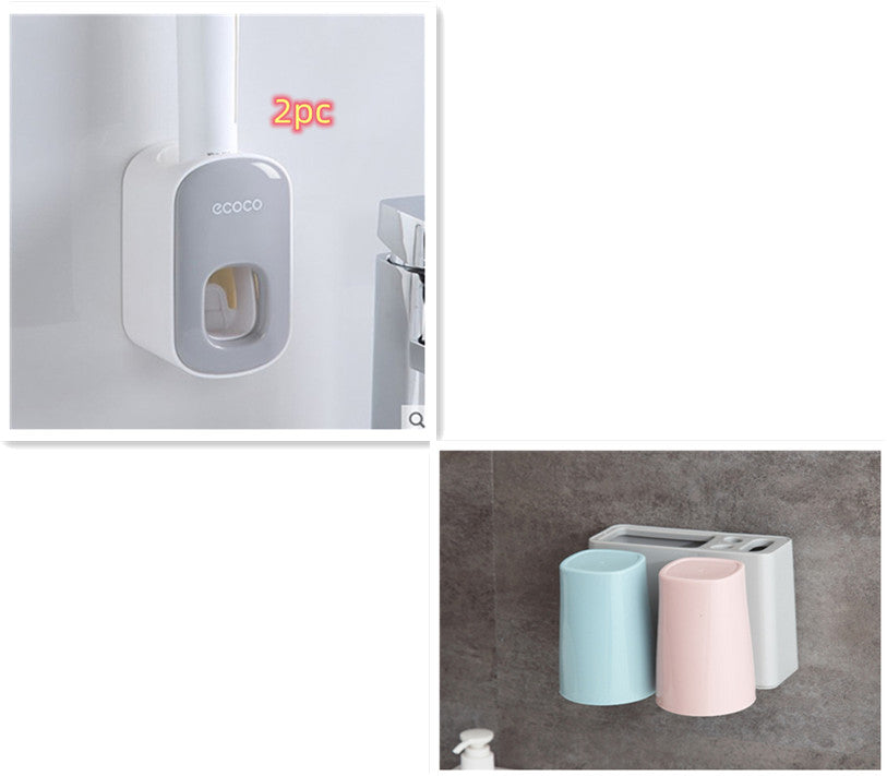 Dispensador de juego de accesorios de baño con soporte automático de pasta de dientes montado en la pared