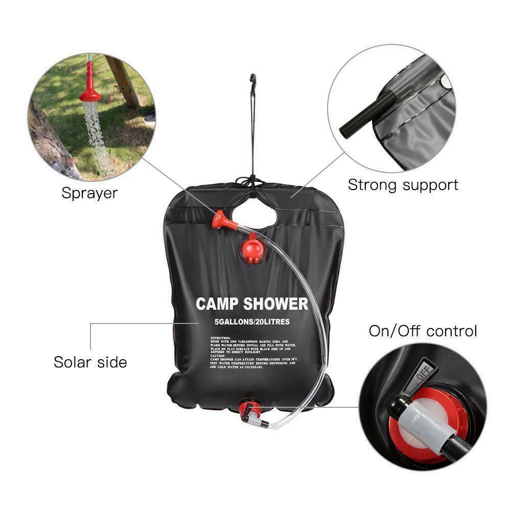 20L Camping Shower Portable Compact Solar Sun Heating Bath Bag Outdoor Travel