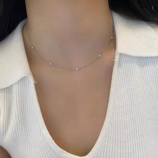 S925 Sterling Silver Plated 18K Gold Light Luxury Star Elegance High-grade Starry Clavicle Chain