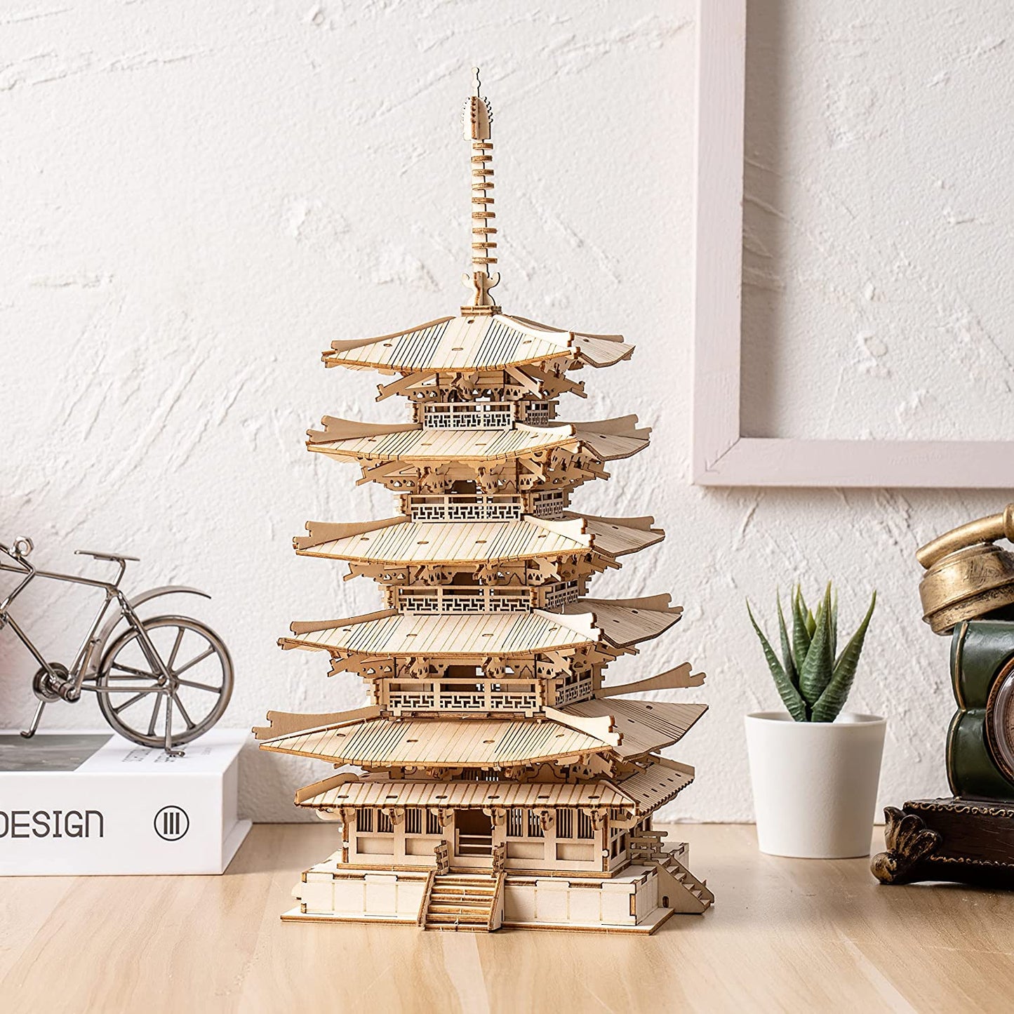 Robotime Pagoda de cinco pisos rompecabezas de madera 3D juguetes para niños regalo de cumpleaños TGN02