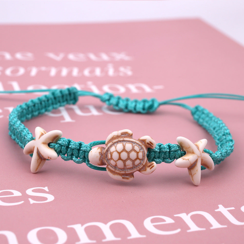 Simple Creative Geometric Ethnic Waxed Wire Turquoise Hand-Woven Anklet