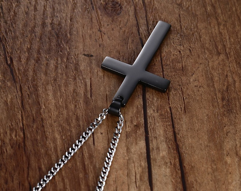 Stainless Steel Cross Pendant Gold Sweater Necklace Black Foreign Trade Accessories Jewellery Accessories Wholesale PN-572