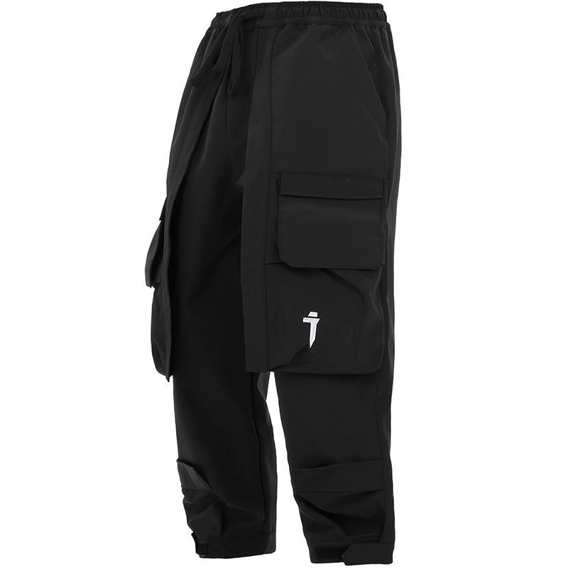 Spliced Pocket Ankle Banded Pants Men's Loose Multi-pocket Trousers