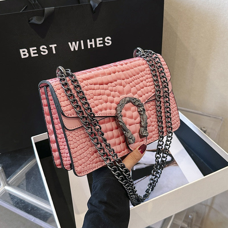 Bolso cuadrado pequeño cruzado con hombro para mujer con cadena de moda