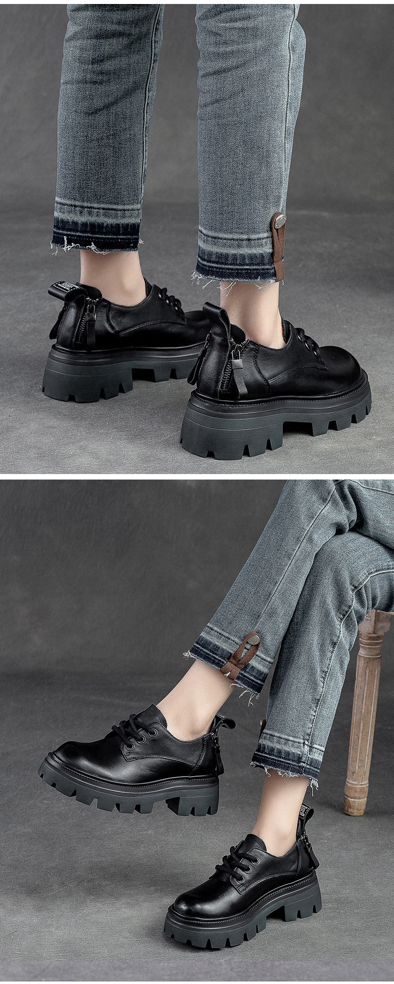 Spring NEW Back Zipper Low Top Mori Style Casual Retro Style Loafers Muffin Bottom Shoes