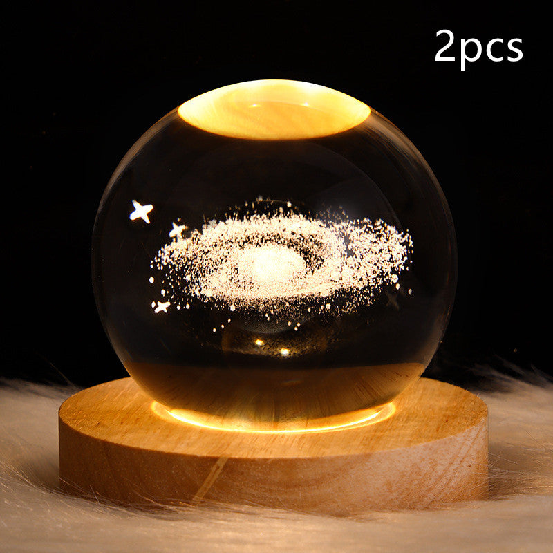 Lámpara LED de noche con forma de bola de cristal para niños, lámpara de mesa 3D con forma de planeta y Luna, decoración del hogar para dormitorio, fiesta, regalos de cumpleaños