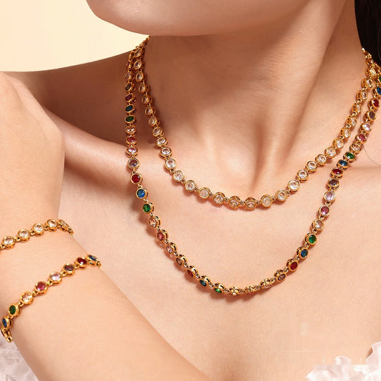 Titanium Steel Zircon Mixed Color Bracelet Vacuum Electroplating Non-fading Necklace