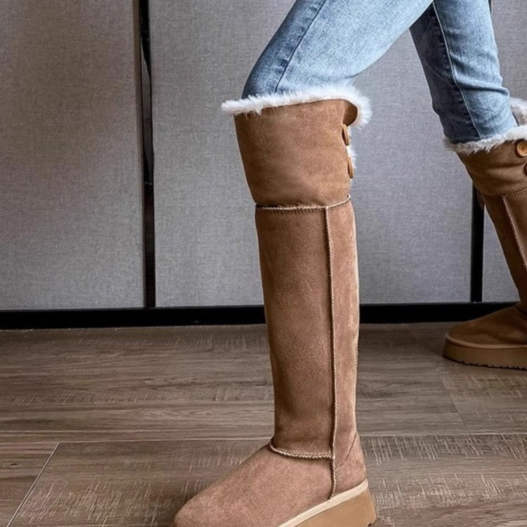 Botas largas de algodón con plataforma gruesa y forro polar para invierno, para nieve, para mujer, botas largas por debajo de la rodilla