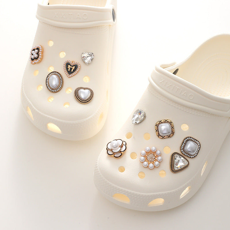 Jeans Button Hole Shoes Diy Accessories Bright Crystal Classic Style Ornament Accessories Upper Pearl Flower