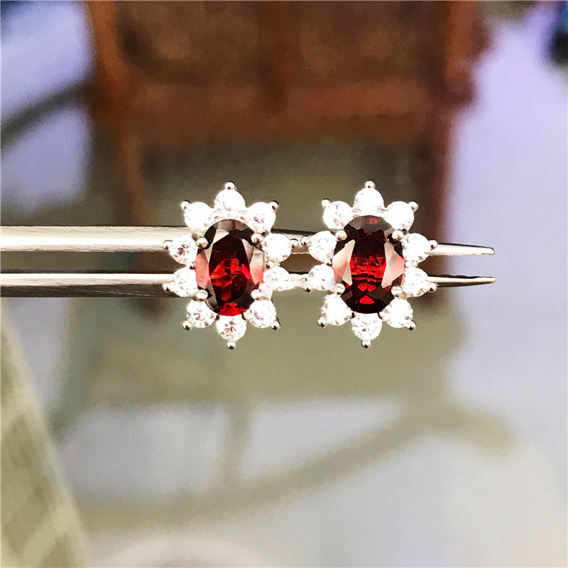 Fashion Ruby Color Natural Garnet Earrings