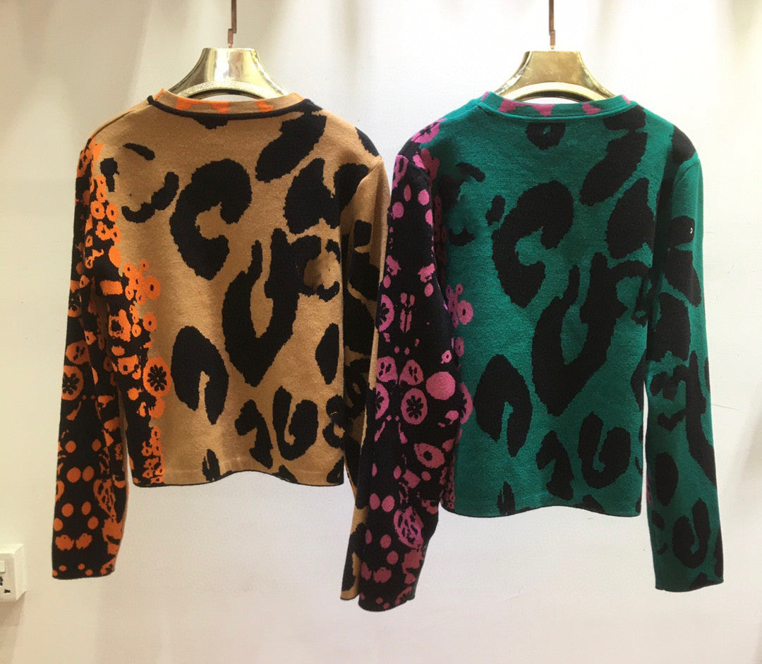 Autumn And Winter Letter Flower Contrast Color Long Sleeves Knitted Sweater