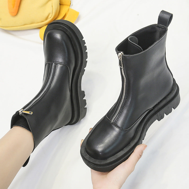 Spring And Autumn Single With Front Zipper French Short Boots