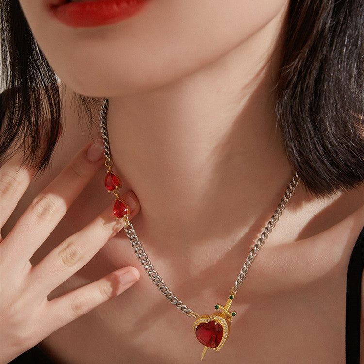 Women's Fashionable Simple Ruby Heart Necklace