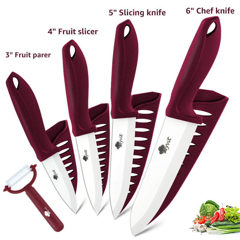 Fivepiece Set Of White Bladed Zirconia Ceramic Knives