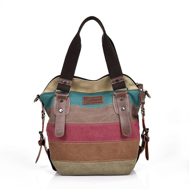 Bolso de mano con retazos de arco iris de gran capacidad informal a la moda para mujer