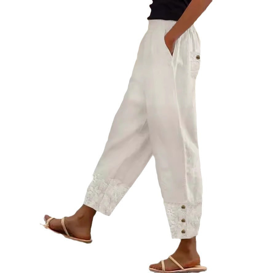 Women's Cropped Pants Casual Loose All-matching Elastic Waistband Trousers