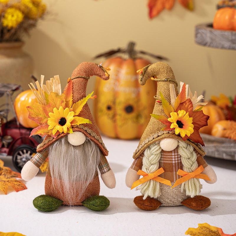 Thanksgiving Decorations Standing Faceless Doll Ornaments Harvest Season Maple Leaf Sunflower Curved Hat Rudolf