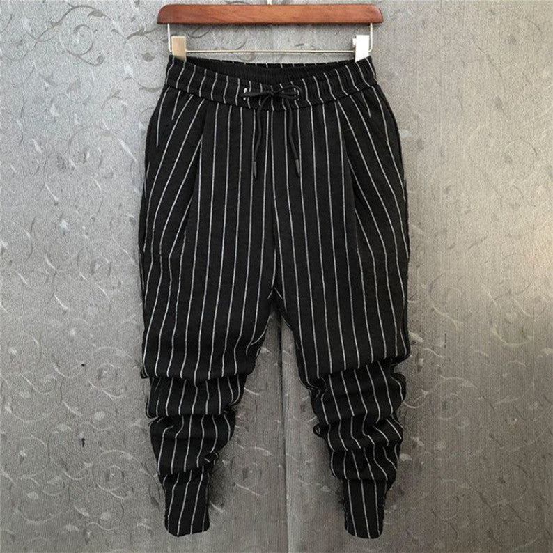 Men's Casual Pants Striped Stretch Slim Fit