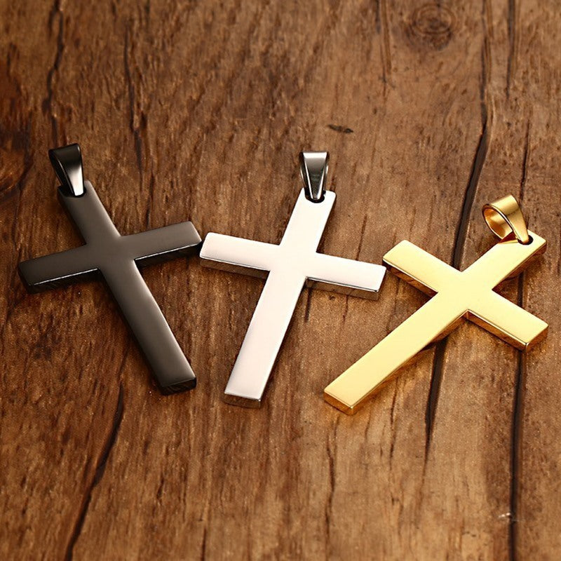 Stainless Steel Cross Pendant Gold Sweater Necklace Black Foreign Trade Accessories Jewellery Accessories Wholesale PN-572