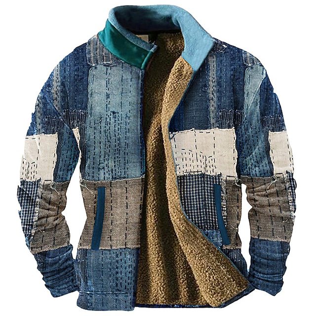 Chaqueta casual con estampado de patchwork de otoño e invierno con estampado 3d para hombres