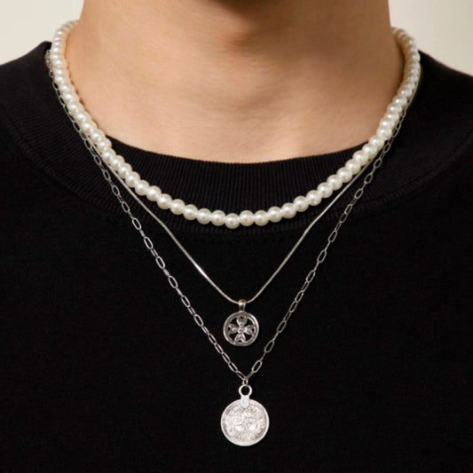 Imitation Pearl Multi-level Men's Pendant Necklace