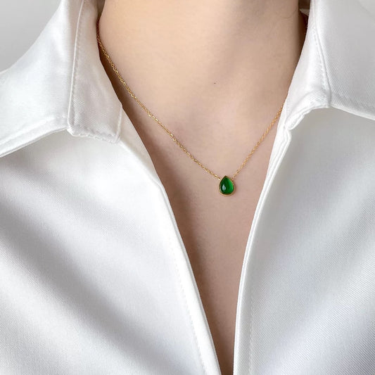 Water Drop Emerald Zircon Necklace