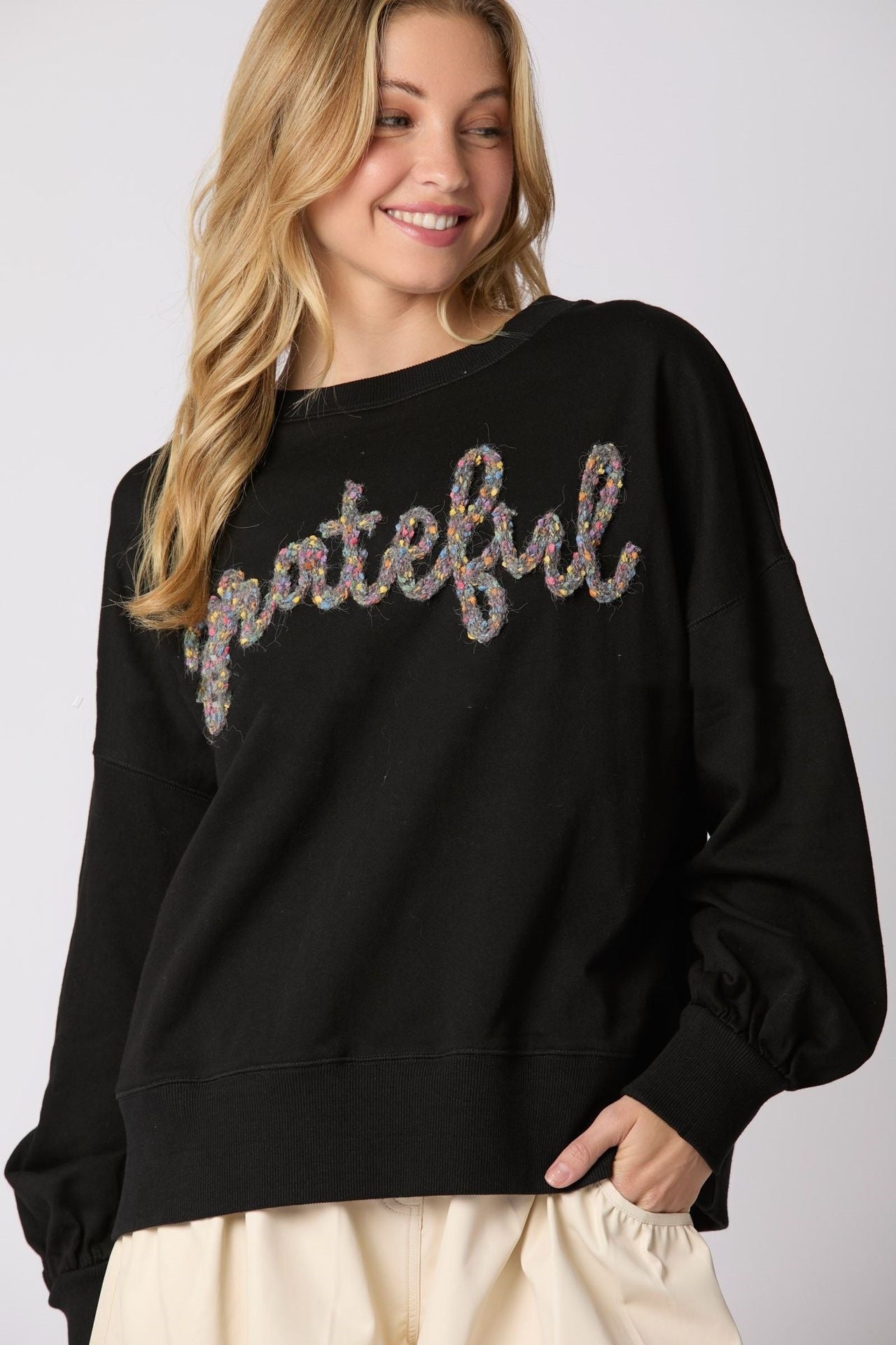 Women's Thanksgiving Alphabet Embroidery Sweater Loose Casual Top