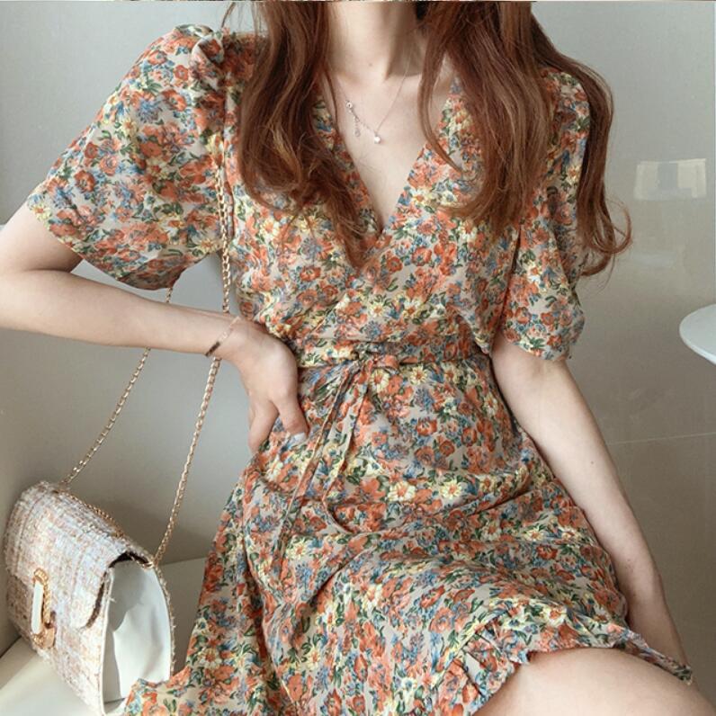 Vestido floral de manga corta Temperamento de moda de verano