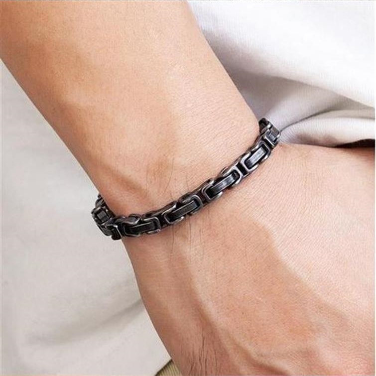 Pulsera Vintage De Acero Inoxidable Para Hombre Cadena Cubana Negra