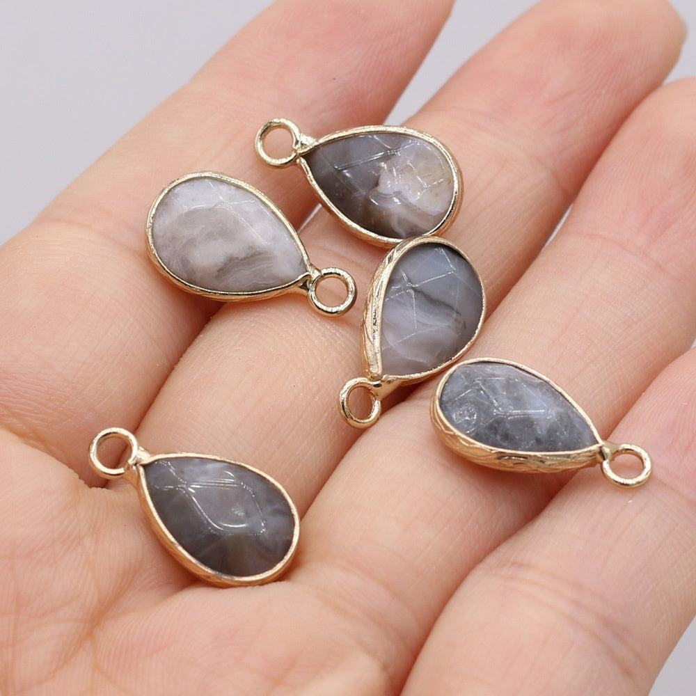 Natural Stone Drop-shaped Gold-plated Edge Pendant