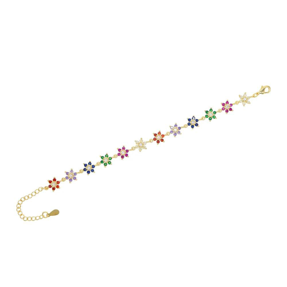 Gold Color Zircon Chain New Colorful Flower Bracelet