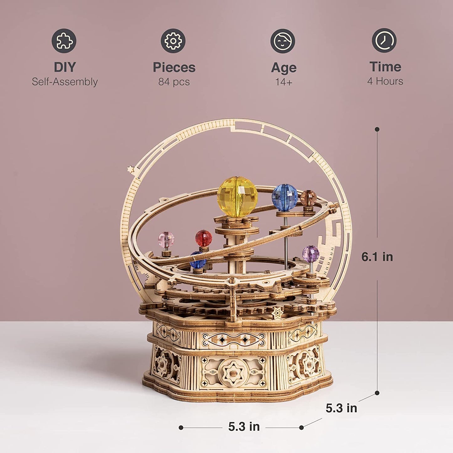 ROKR 旋转星夜机械音乐盒 3D 木制拼图拼装模型拼搭套件儿童玩具 - AMK51