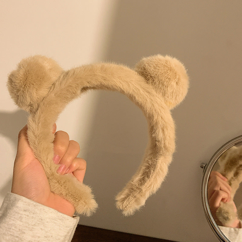 Plush Bear Ears Female Cartoon Broken Hair Face Wash Mask Special Hair Tie Headdress