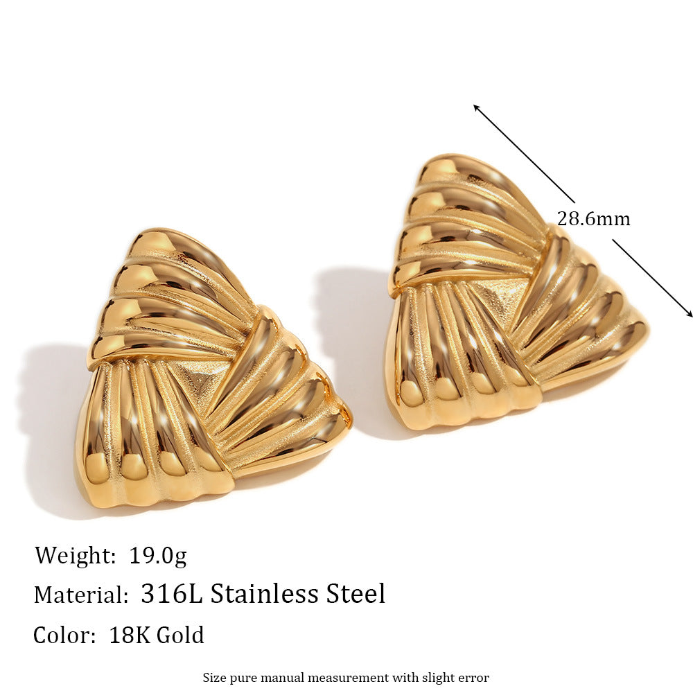 Pendientes triangulares de oro de 18 quilates para mujer, aretes Retro estilo nicho de moda Ins