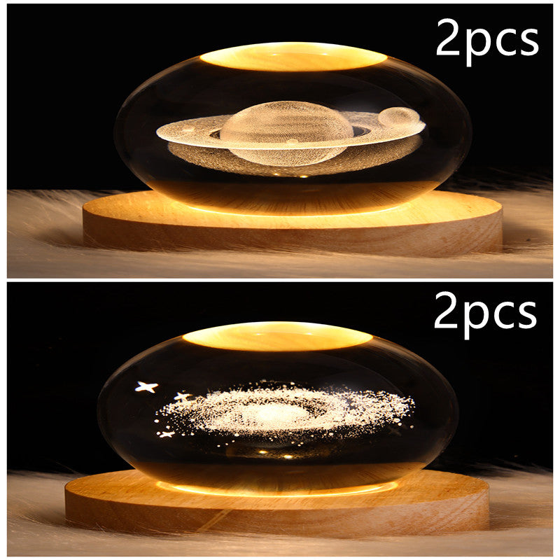 LED 夜灯银河水晶球台灯 3D 星球月亮灯卧室家居装饰儿童派对儿童生日礼物