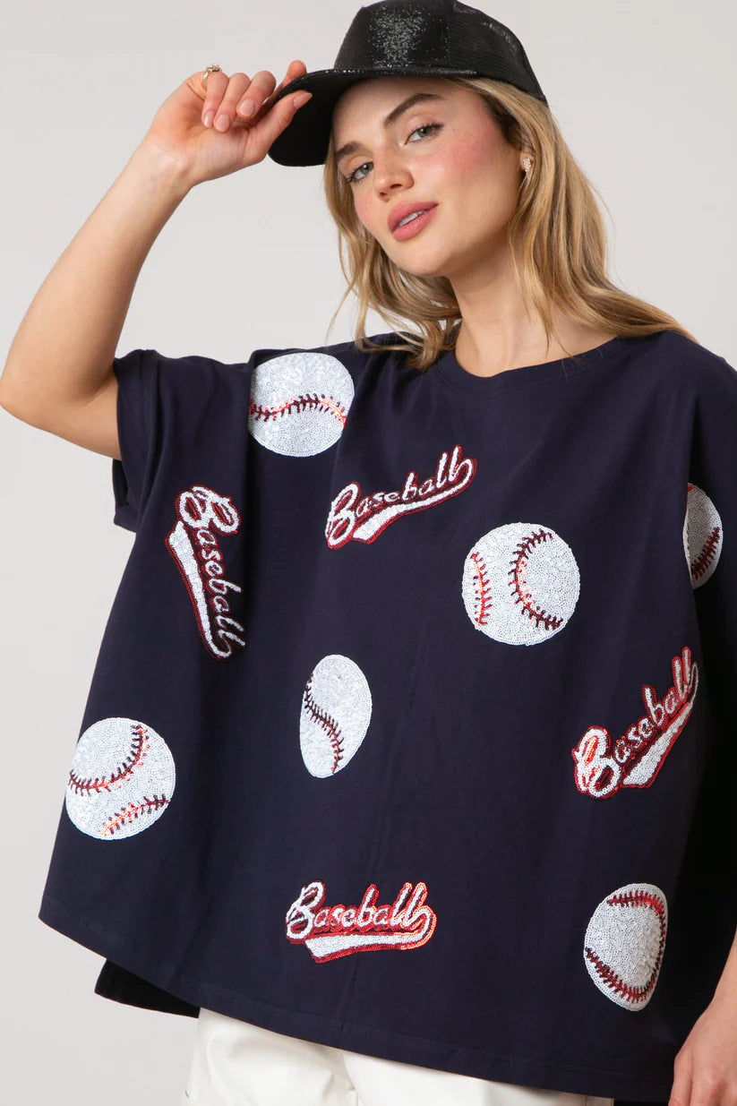 Baseball Sequined Short-sleeved Top Loose-fitting Casual T-shirt