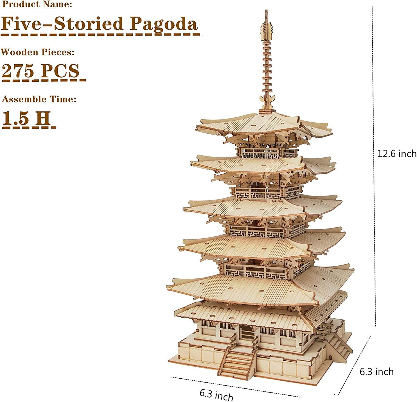 Robotime Pagoda de cinco pisos rompecabezas de madera 3D juguetes para niños regalo de cumpleaños TGN02