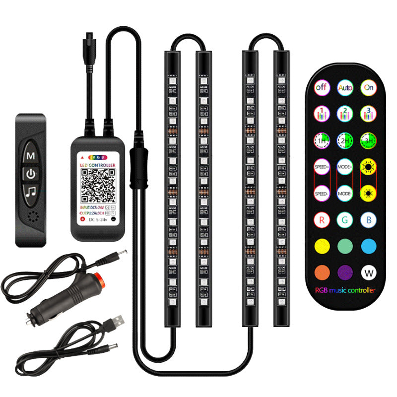 Lámpara decorativa de estilo, luz LED Interior para coche, lámpara ambiental impermeable, Control remoto inalámbrico de música, tira de luces RGB para coche