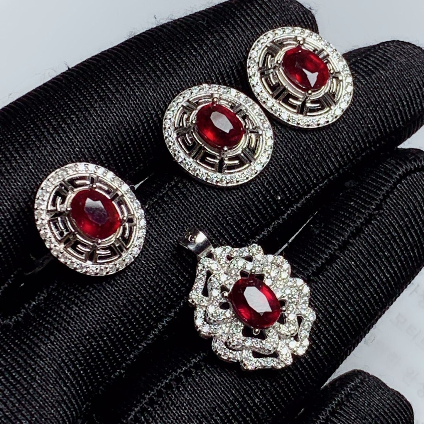 925 Silver Inlaid Ruby Set