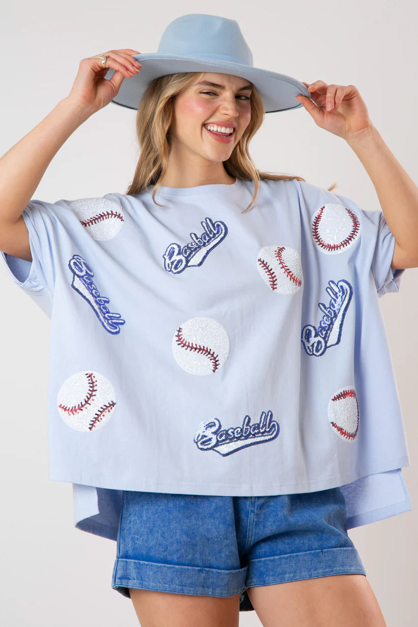 Baseball Sequined Short-sleeved Top Loose-fitting Casual T-shirt