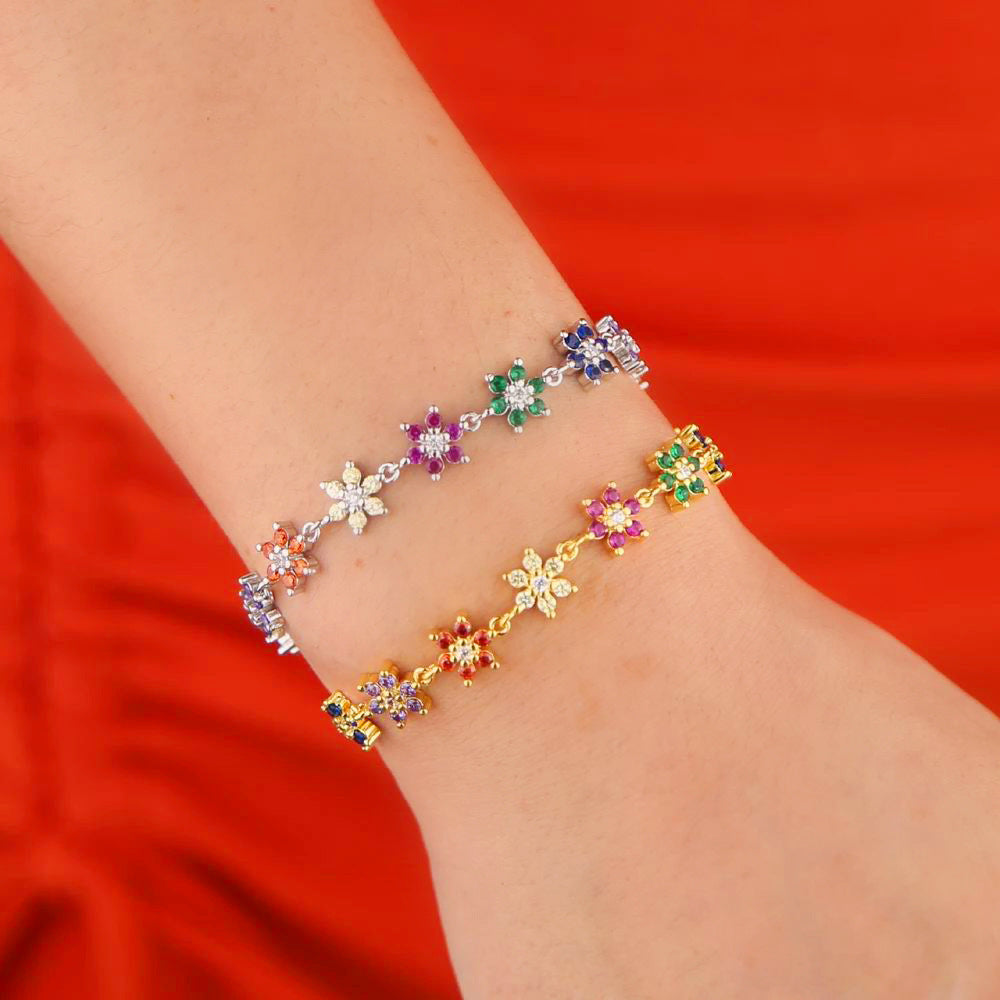 Gold Color Zircon Chain New Colorful Flower Bracelet