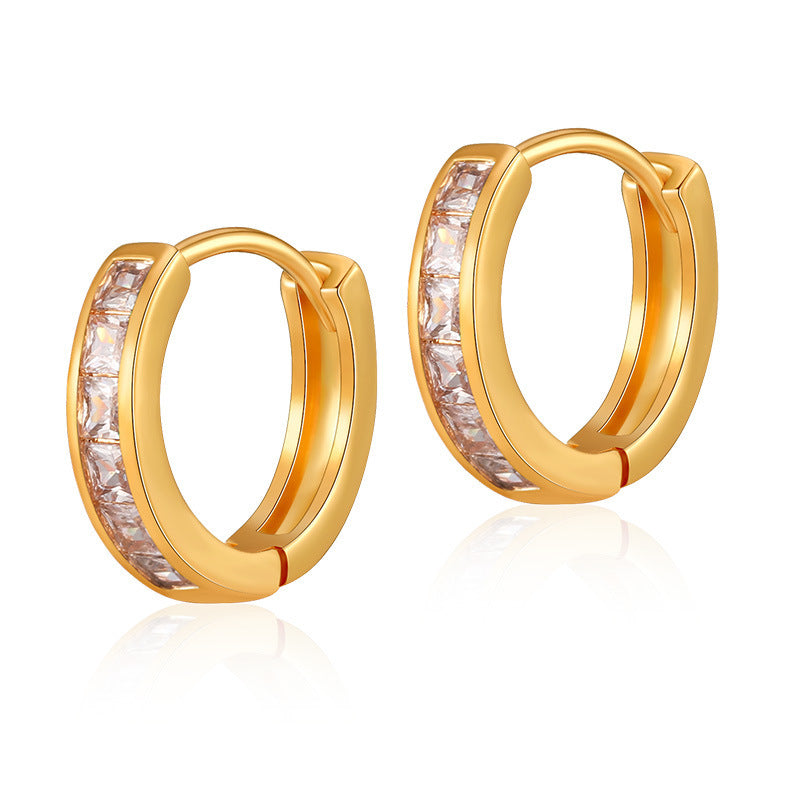 Small Size Ear Ring Plated 18K Real Gold Color Retaining Earrings Inlaid Zircon